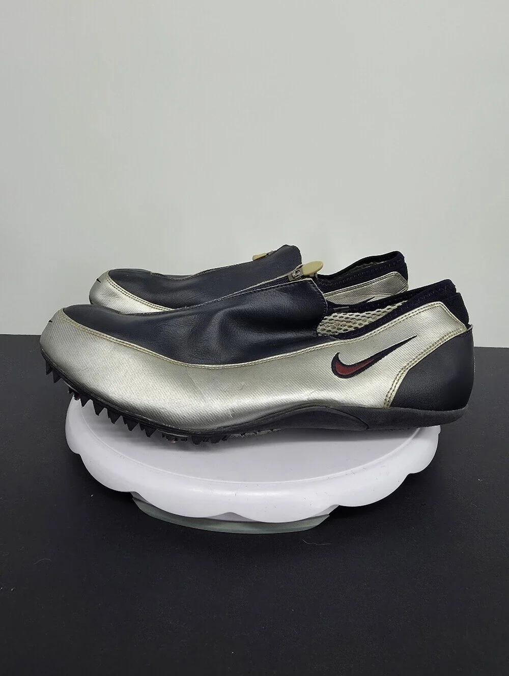 Vintage 2001 Nike Zoom Celar Zipper Shroud Track Spikes Silver Navy Men 13 47.5